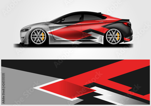 Car wrap decal rally design vector. Graphic abstract background designs for vehicle 