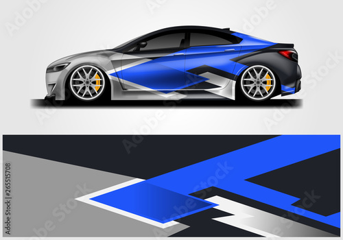 Car wrap decal rally design vector. Graphic abstract background designs for vehicle  © Alleuy
