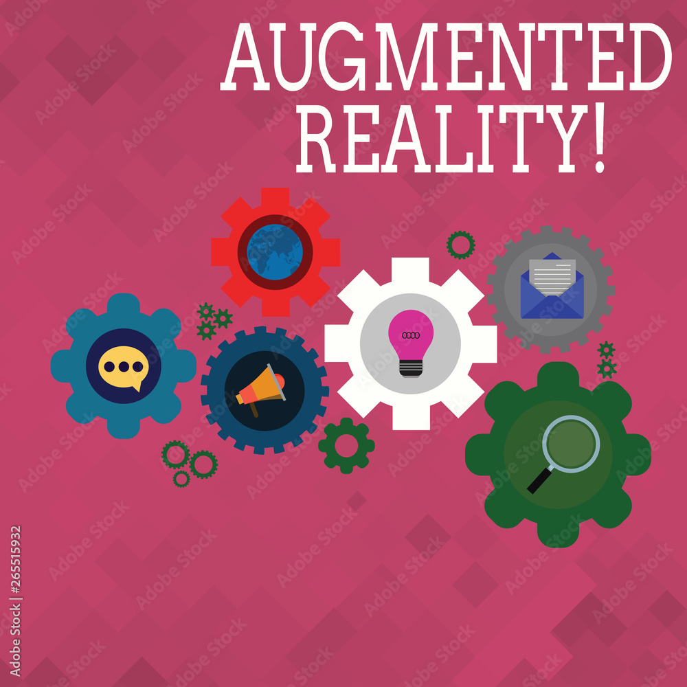 Text sign showing Augmented Reality. Business photo text interactive experience of a realworld environment Set of Global Online Social Networking Icons Inside Colorful Cog Wheel Gear Text sign showing Augmented Reality. Business photo text interactive experience of a realworld environment Set of Global Online Social Networking Icons Inside Colorful Cog Wheel Gear