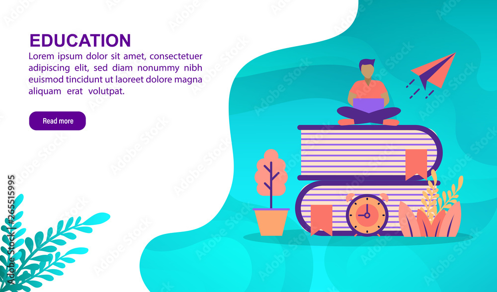 Education illustration concept with character. Template for, banner, presentation, social media, poster, advertising, promotion Education illustration concept with character. Template for, banner, presentation, social media, poster, advertising, promotion