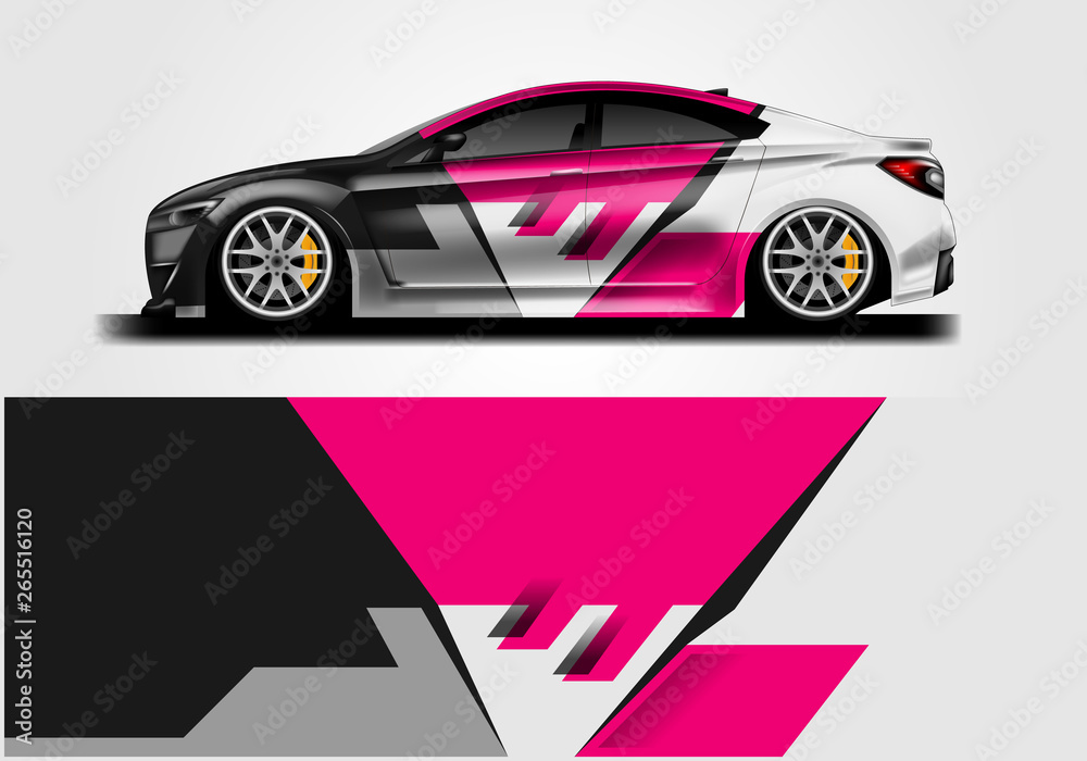 Car wrap decal rally design vector. Graphic abstract background designs for vehicle 