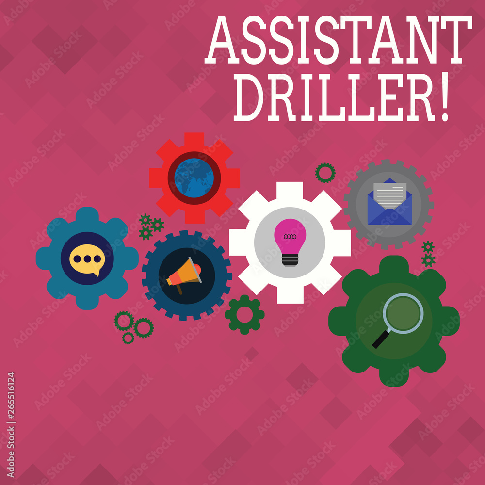 Text sign showing Assistant Driller. Business photo text to aid and assist the driller during rig operations Set of Global Online Social Networking Icons Inside Colorful Cog Wheel Gear Text sign showing Assistant Driller. Business photo text to aid and assist the driller during rig operations Set of Global Online Social Networking Icons Inside Colorful Cog Wheel Gear