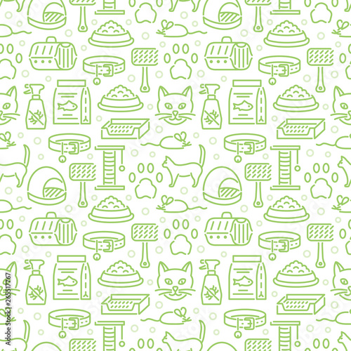 Veterinary pets accessories outline icons seamless pattern
