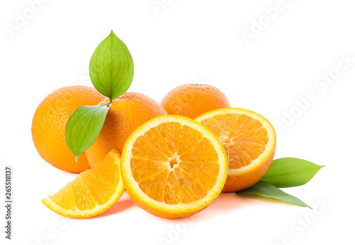 Pile of ripe oranges isolated on white background. Healthy food