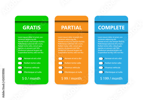 Product and Service Three Choice and Prices - Vector