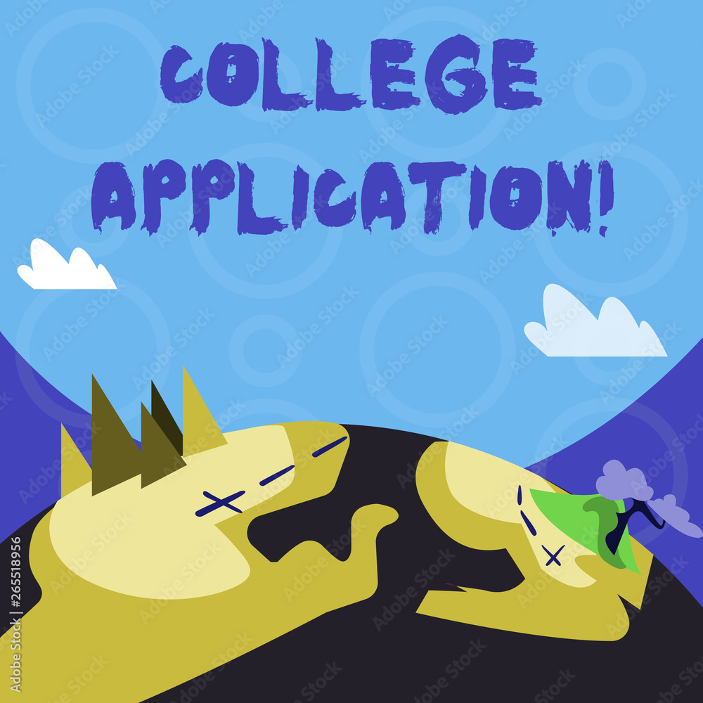 Fototapeta premium Conceptual hand writing showing College Application. Concept meaning individuals apply to gain entry into a college Mountain View with Hiking Trail and Trekking Tracks for Ads