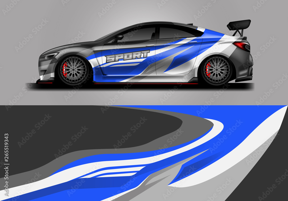 Obraz premium Car decal wrap vector designs. Truck and cargo van decal, company , rally, drift . Graphic abstract stripe racing background