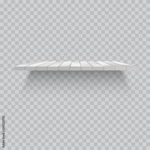 White wooden shelve on transparent background. Vector.