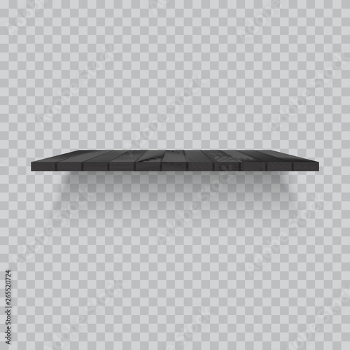 Black wooden shelve on transparent background. Vector.