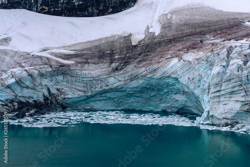 Glacier melting in Norway. Global warming effect on cold environment. Jotunheimen National Park. Glacial lake in front of glacier. © Christopher