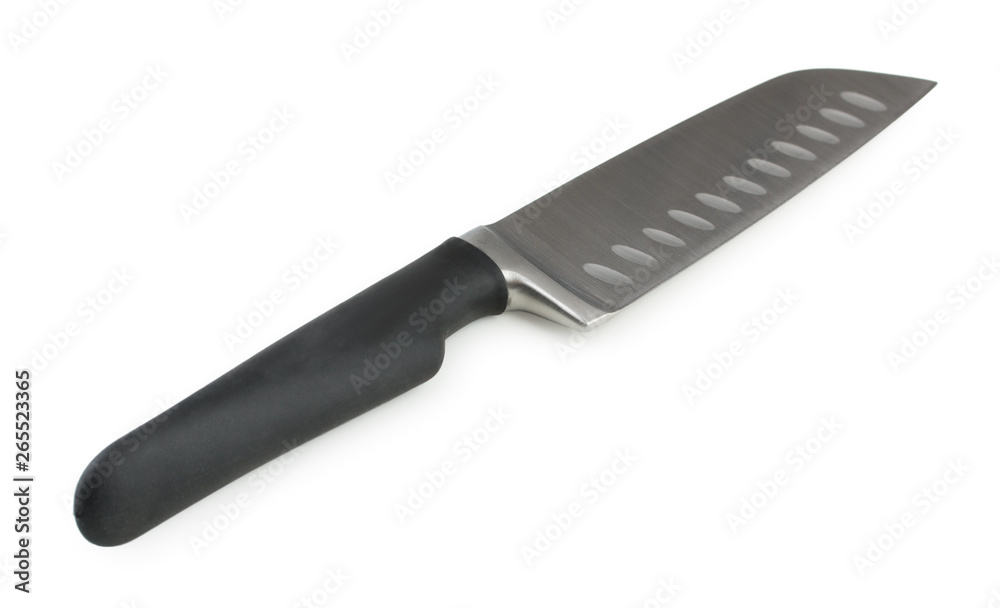 Big chef's kitchen knife with black handle isolated on white background Big chef's kitchen knife with black handle isolated on white background