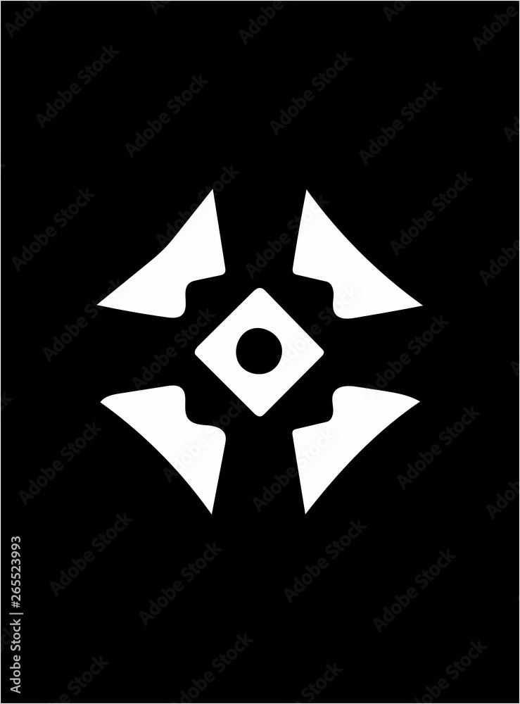 Ornate abstract white symbol on black background Ornate abstract white symbol on black background