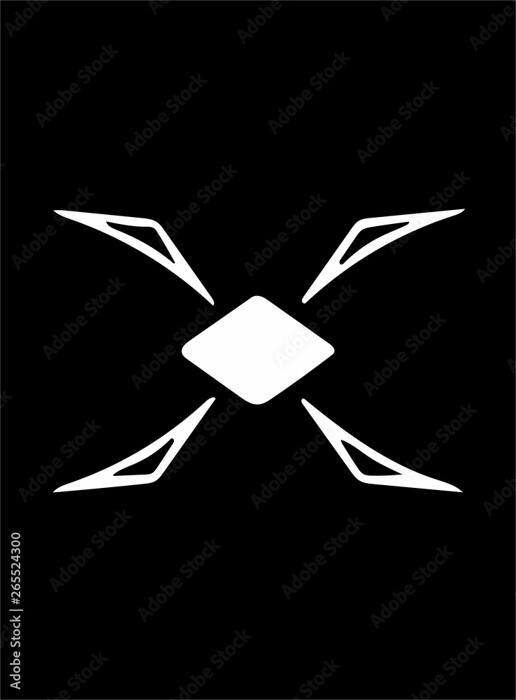 Ornate abstract white symbol on black background Ornate abstract white symbol on black background