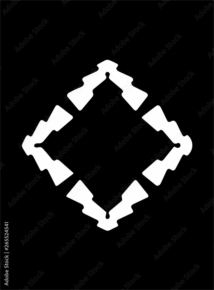 Ornate abstract white symbol on black background Ornate abstract white symbol on black background
