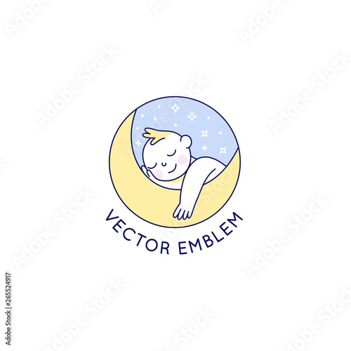 Vector logo design template and emblem in simple line style - happy baby