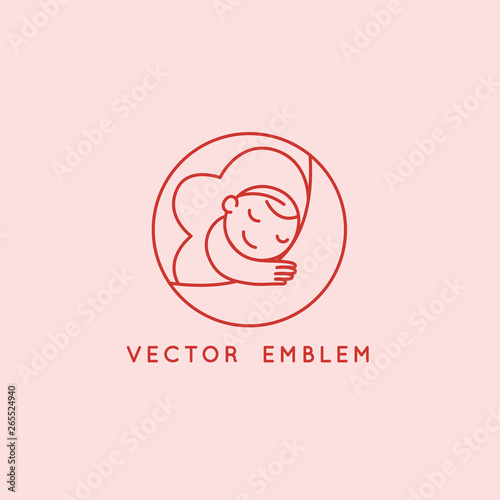 Vector logo design template and emblem in simple line style - happy baby