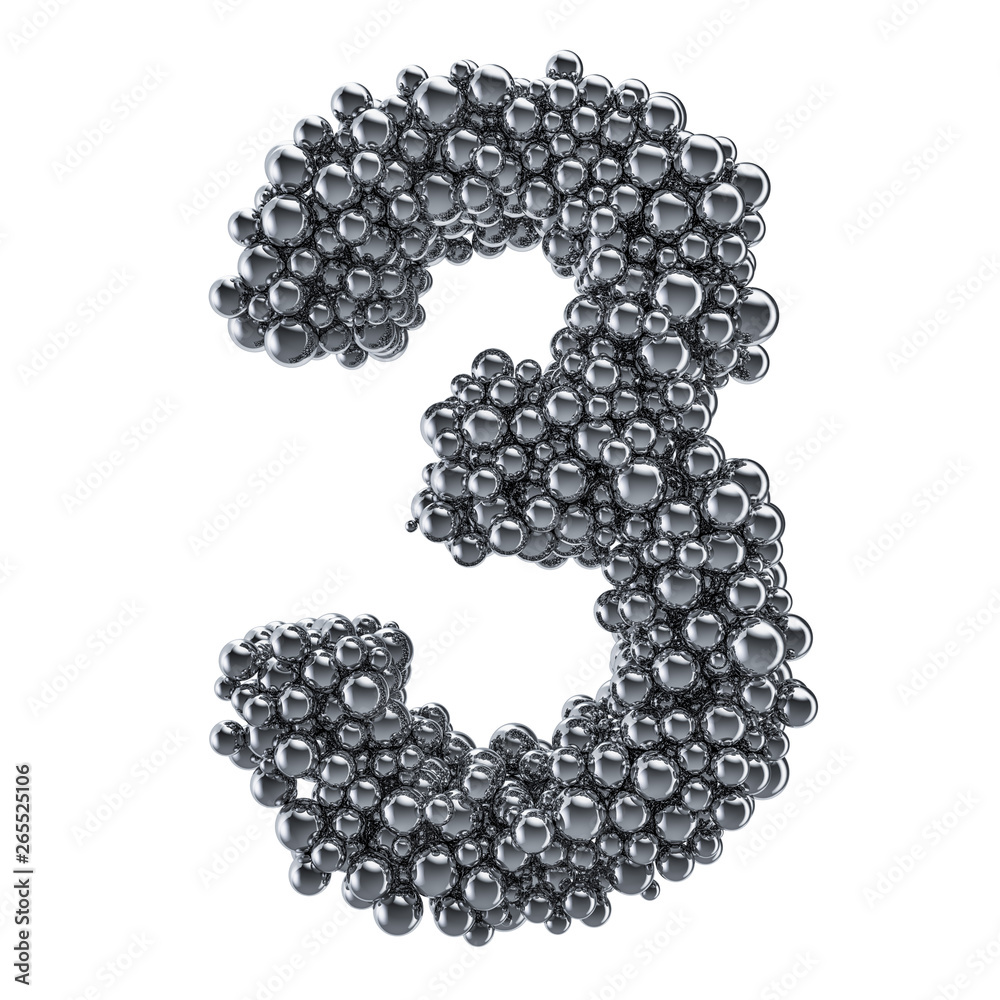 Metallic number 3 from metal balls, 3D rendering Metallic number 3 from metal balls, 3D rendering