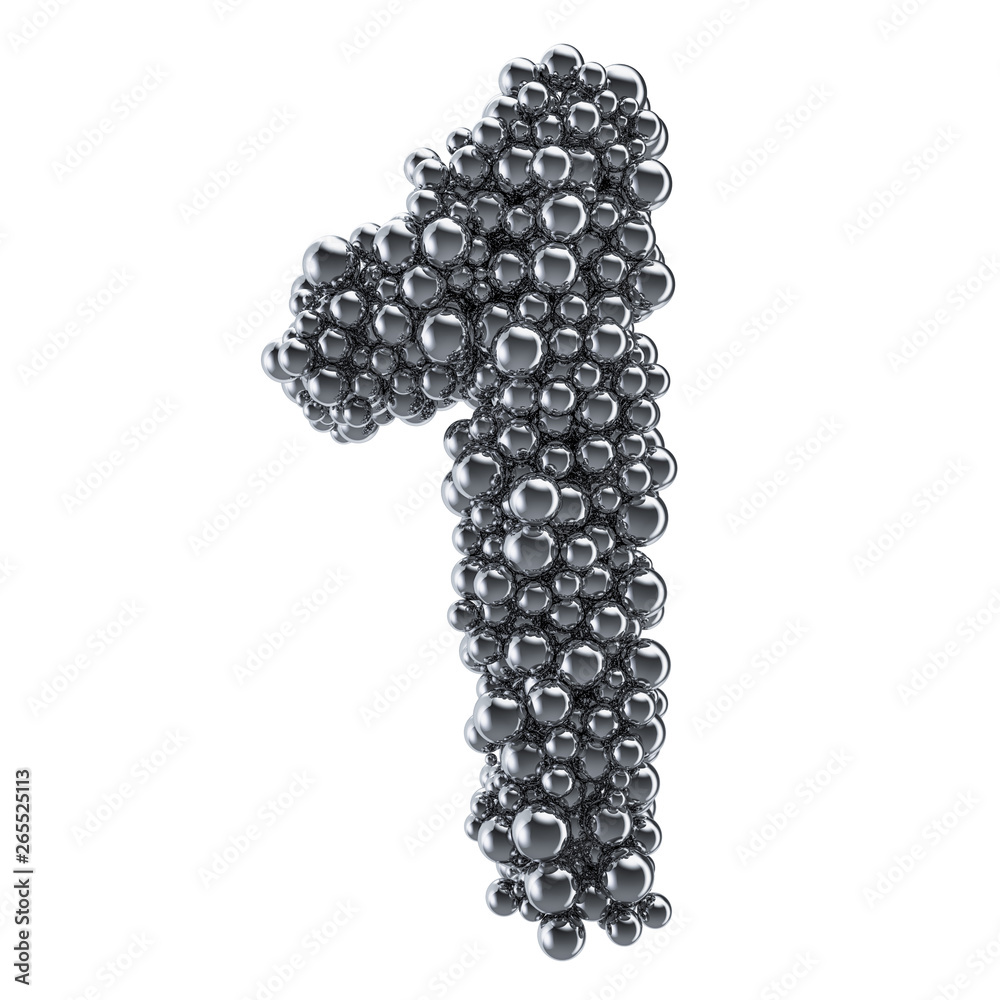 Metallic number 1 from metal balls, 3D rendering Metallic number 1 from metal balls, 3D rendering