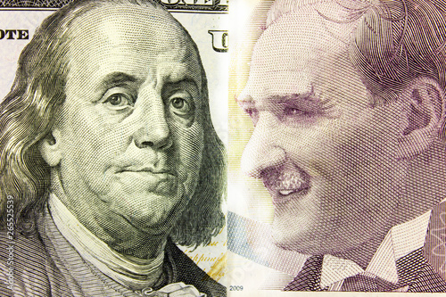 Fototapeta Naklejka Na Ścianę i Meble -  Banknotes US dollars and Turkish lira, the concept of the Turkish lira exchange rate, currency exchange, internet trading.