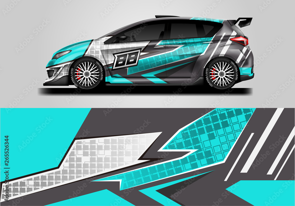 Car wrap livery decal vector , supercar, rally, drift . Graphic abstract stripe racing background . Eps 10 