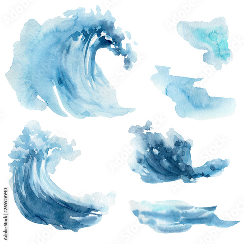 waterclor waves set. Sea, ocean illustration. photo