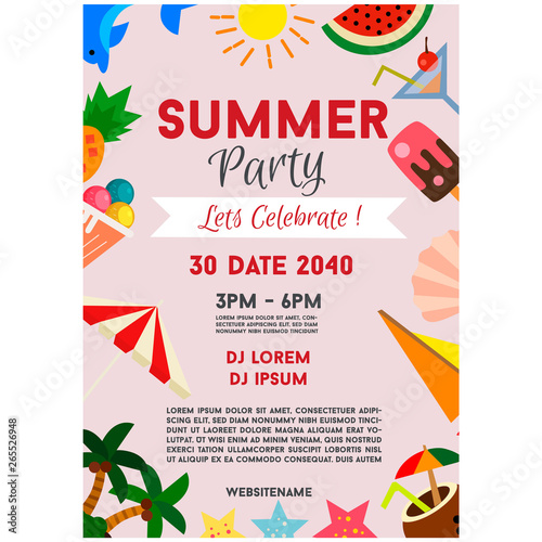 summer party poster celebration flat element border