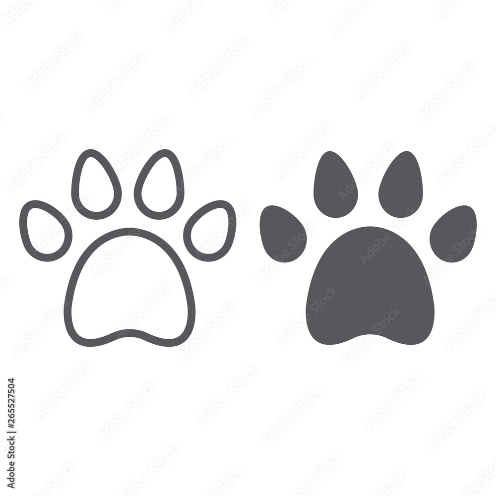 Animal footprint line and glyph icon, pet and trace, paw sign, vector graphics, a linear pattern on a white background. Animal footprint line and glyph icon, pet and trace, paw sign, vector graphics, a linear pattern on a white background.