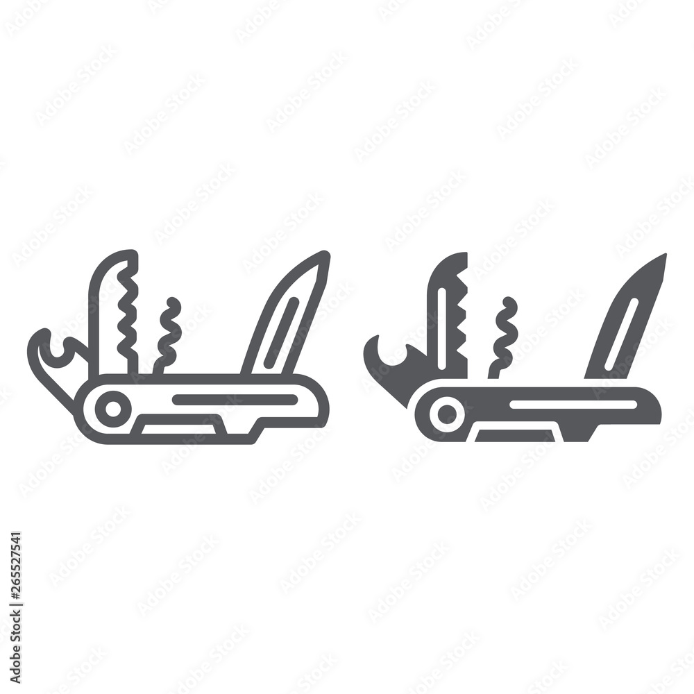 Multi tool line and glyph icon, camping and multifunction, pocket knife sign, vector graphics, a linear pattern on a white background.