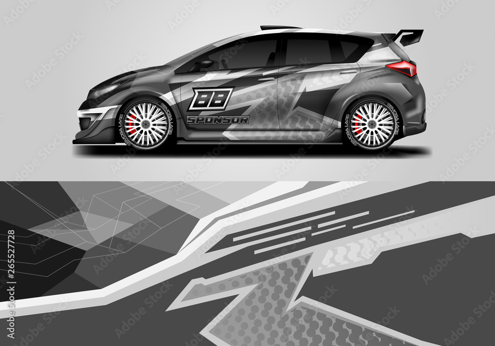 Car wrap livery decal vector , supercar, rally, drift . Graphic abstract stripe racing background . Eps 10 