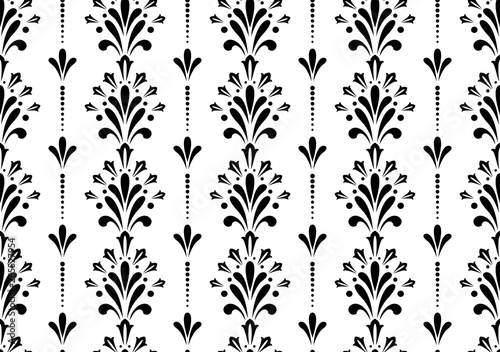 Flower geometric pattern. Seamless vector background. White and black ornament. Ornament for fabric, wallpaper, packaging. Decorative print