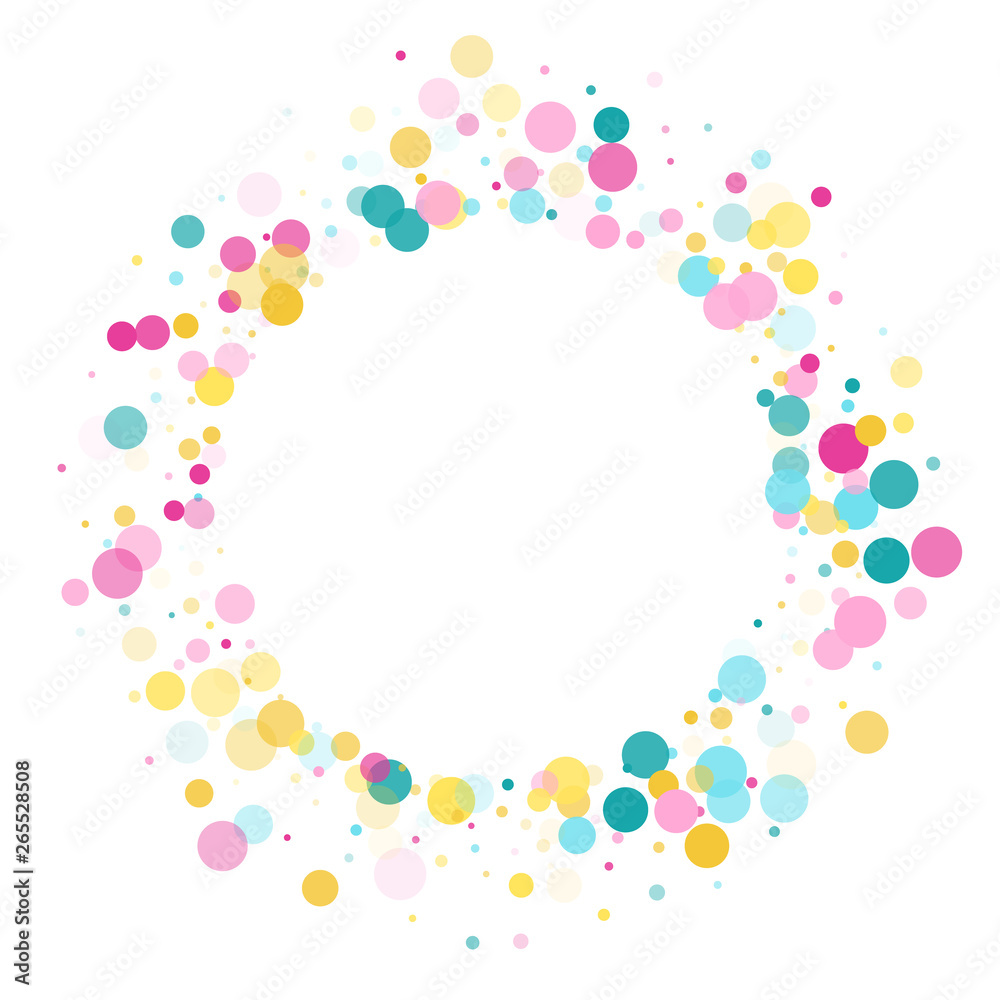 Memphis round confetti festive background in cyan blue, pink and yellow. Childish pattern vector. Memphis round confetti festive background in cyan blue, pink and yellow. Childish pattern vector.