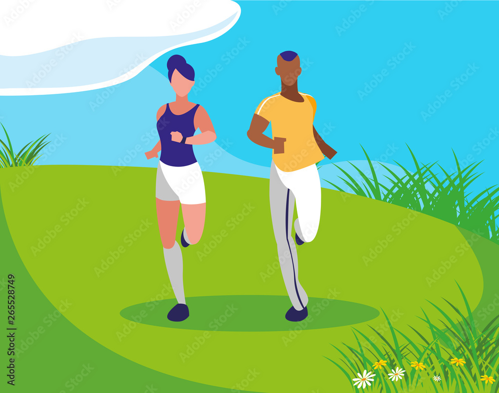 athletic afro man and woman running in the camp athletic afro man and woman running in the camp