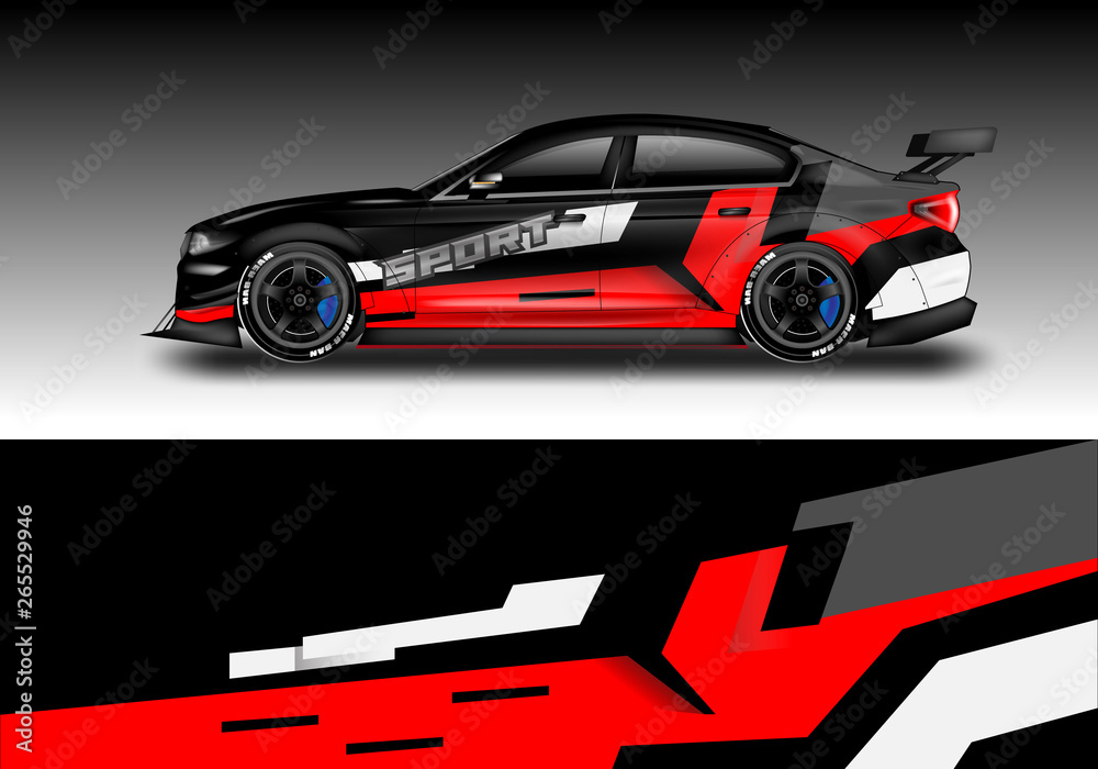 Wrap livery decal car vector , supercar, rally, drift . Graphic abstract stripe racing background . Eps 10