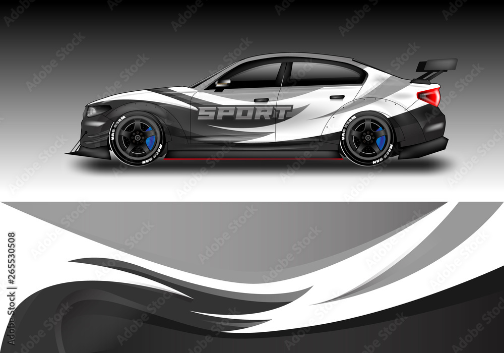 Wrap livery decal car vector , supercar, rally, drift . Graphic abstract stripe racing background . Eps 10