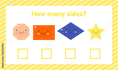 Geometric logical educational game for children of preschool and school age. How many sides