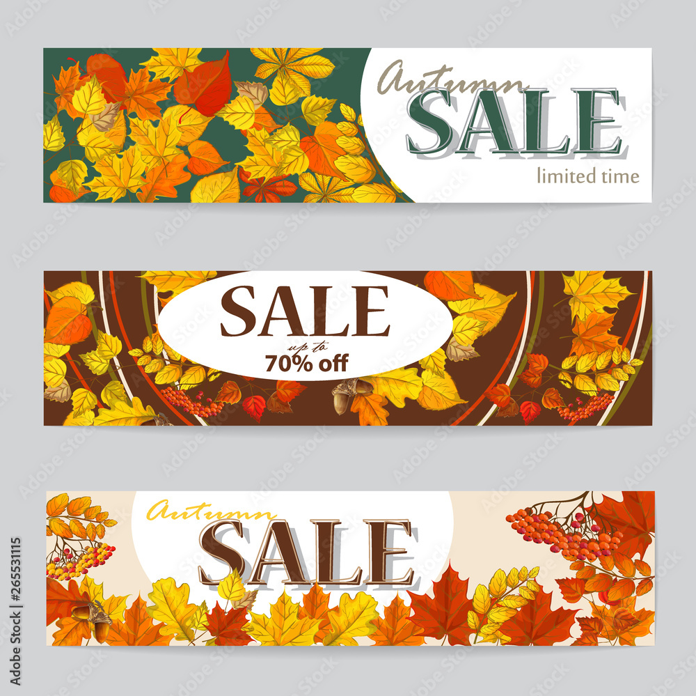 autumn sale flyer three with autumn leaves