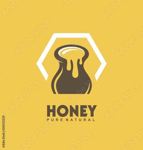 Pure natural honey vector logo design idea. Honey jar. Symbol icon concept.