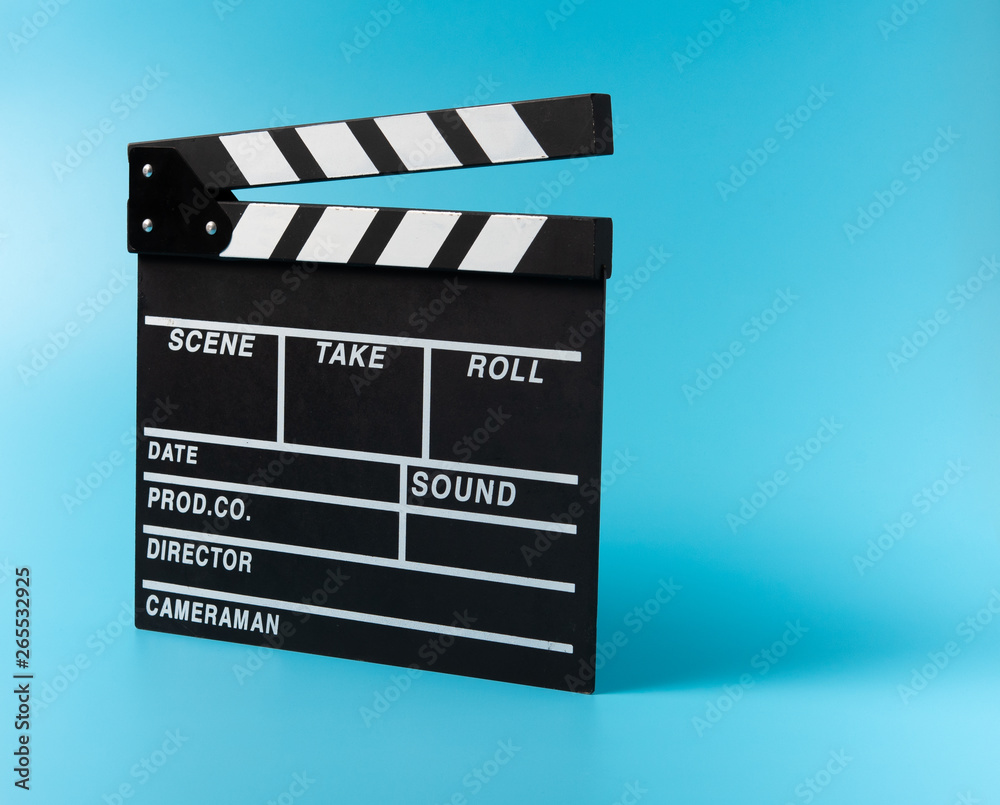 Clapper for movie Photo taken on blue background
