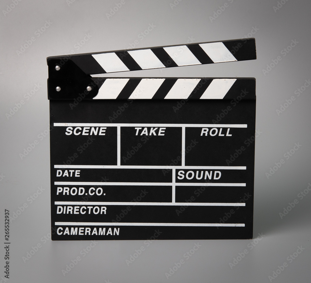 Clapper for movie Photo taken on gray background