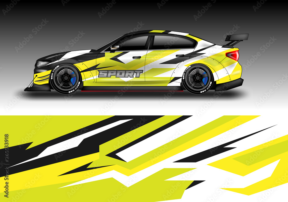 Fototapeta premium Livery decal car vector , supercar, rally, drift . Graphic abstract stripe racing background . File ready to print and editable .