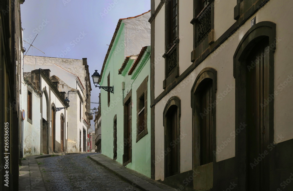 street with old houses in the town of Arucas in the island of Gran Canaria