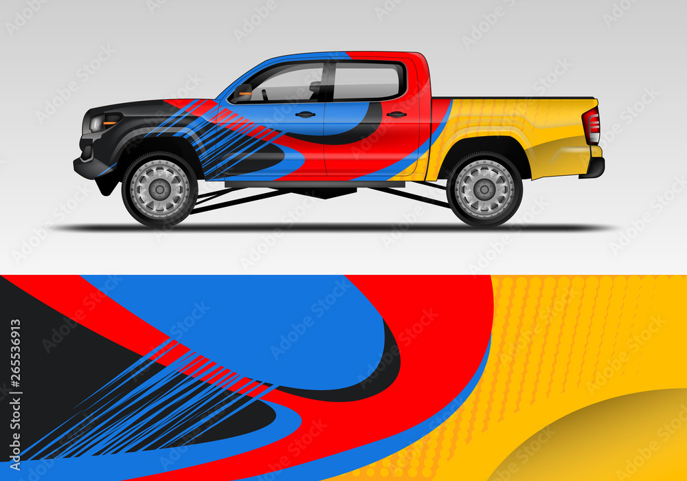 Fototapeta premium Racing car decal wrap vector designs. Truck and cargo van decal, company , rally, drift . Eps 10 