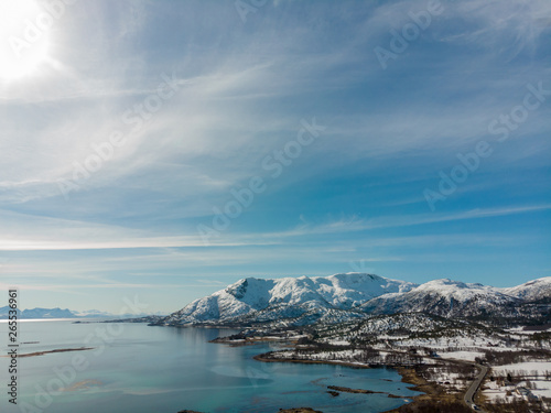 Fjord with blue sky in Lofoten, Norway