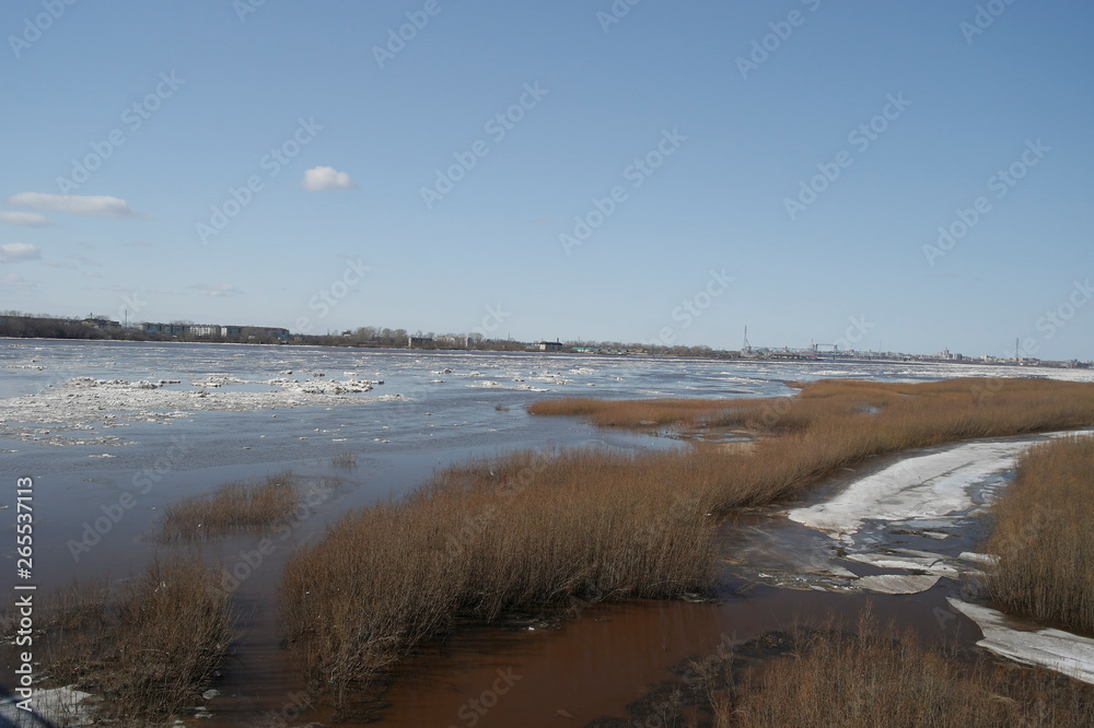Ice drift on the Northern Dvina river in Arkhangelsk