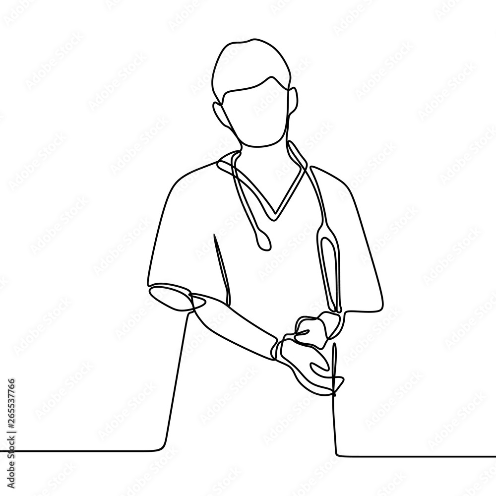 Nurse continuous line drawing medicinal doctor one hand drawn isolated ...