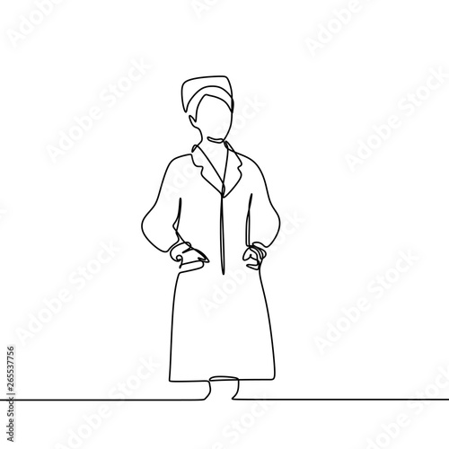 Nurse continuous line drawing medicinal doctor one hand drawn isolated on white background minimal design