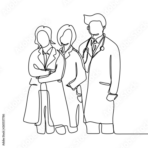 Group of medical doctors continuous one line drawing minimalism design