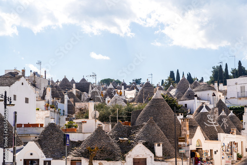 Alberobello, Italy - March 9, 2019: View of the streets of this curious Italian city visited by thousands of tourists.