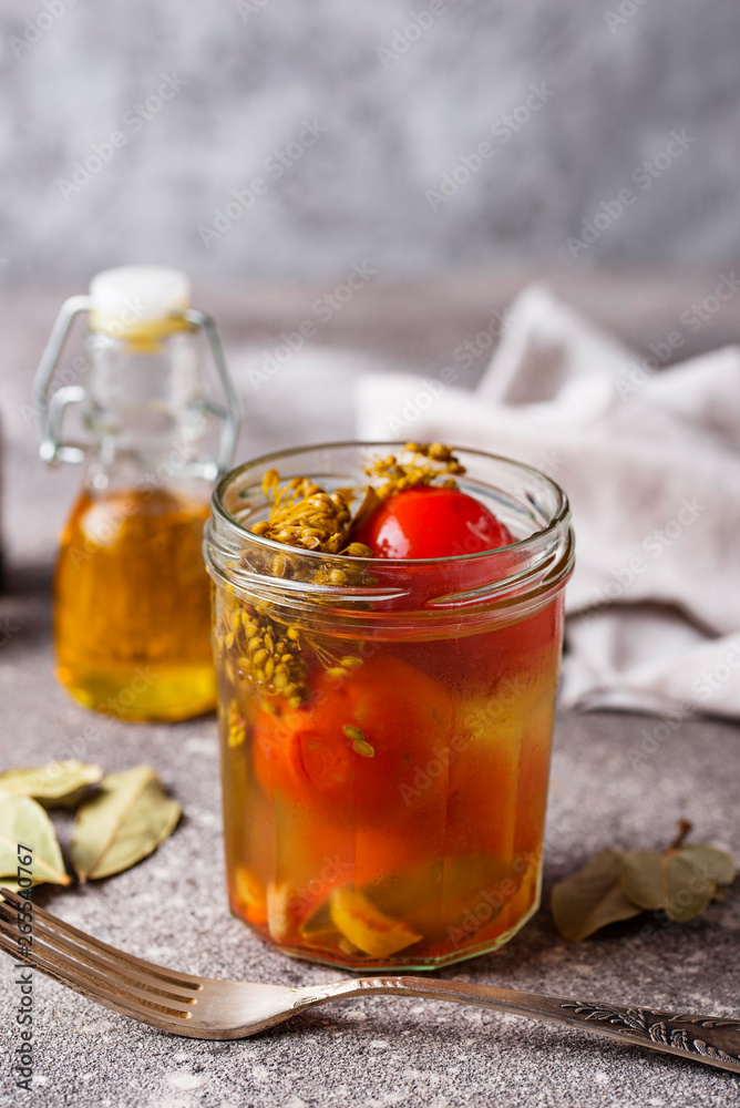 Homemade pickled tomato with spices