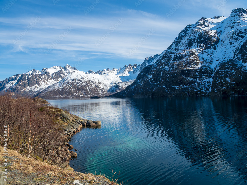 Fjord and mountain in Lofoten, Norway Fjord and mountain in Lofoten, Norway